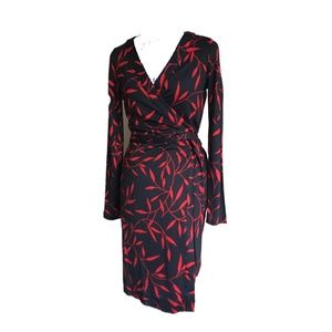 COPY - DVF Cotton Wrap red and navy print dress